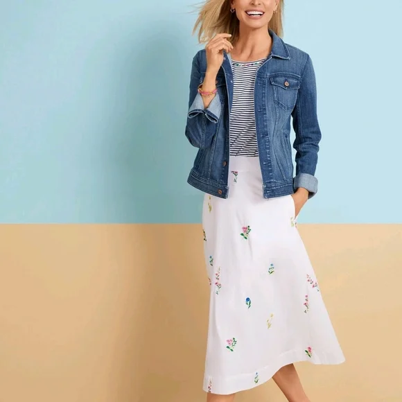 NWT Talbots Embroidered Midi Skirt - Tossed Wildflowers - Size 12 - Picture 1 of 8